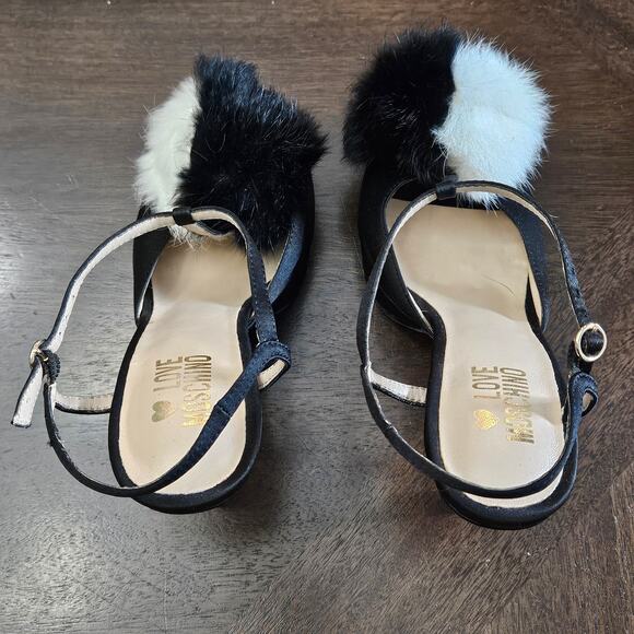 Love Moschino Satin Pom Pom Platform Heels Womens EU 37 US 7 Black Stiletto Y2K - Picture 6 of 12